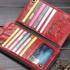 Handmade Mens Cool Long Leather Chain Wallet Cards Biker Trucker Wristlet Wallet