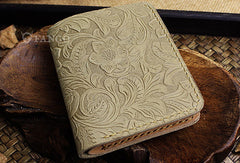 Handmade mens small leather wallet flowral leather billfold wallets for men women