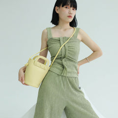 Cute Leather Yellow Womens Mini Bucket Purse Handbag Barrel Shoulder Bag for Women
