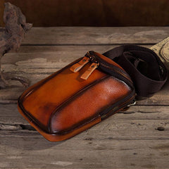 Cool Leather Tan Belt Waist Bag Belt Pouch for Men Mini Shoulder Bag For Men