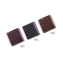 Handmade Leather Slim Coffee Red Womens Mens Bifold Small Wallet billfold Wallets for Men