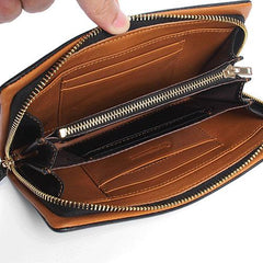 Handmade Leather Mens Cool Long Leather Wallet Bifold Clutch Wallet for Men