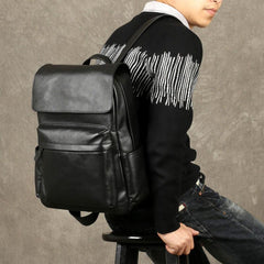 Genuine Leather Mens Cool Backpack Large Black Travel Backpack Hiking Backpack for men