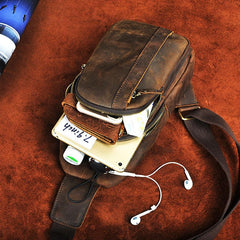 Cool Brown Mens Leather Chest Bags Sling Bag One Shoulder Backpack For Men