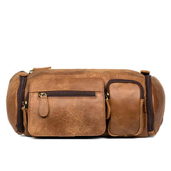 Cool Brown Leather Mens Large Fanny Pack Barrel Waist Bag Chest Bag Hip Pack Bum Pack for men
