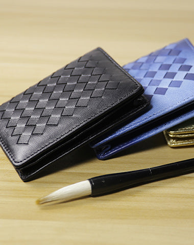 Women Black Braided Leather Billfold Wallet Small Wallets Bifold Wallets For Wom CH00492108