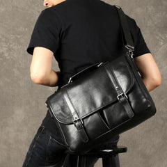 Genuine Leather Mens Cool Black Briefcase Work Bag Business Bag for men
