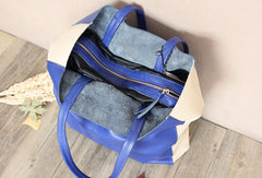 Genuine Leather Bag Handmade Color Block Tote Bag Shoulder Bag Handbag For Women