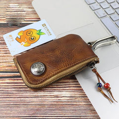 Vintage Mens Leather Key Wallet Zipper Key Holder Coin Wallet Change Pouch For Men