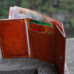 Handmade Leather Mens Small Trifold Wallet Vintage Cool billfold Wallet for Men