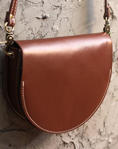 Cute Coffee LEATHER Saddle SHOULDER Bag WOMEN Small Saddle Crossbody Purse FOR WOMEN