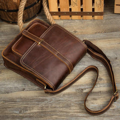 Cool Dark Brown Leather 10 inches Vertical Courier Bag Side Bags Messenger Bag for Men