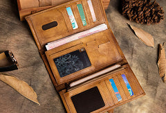 Handmade Long Leather Wallet Trifold Vintage Brown Wallet For Men Women - EverHandmade