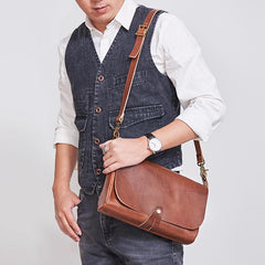 Cool Leather Mens Small Side Bag Leather Courier Bags Messenger Bags Side Bag for Men