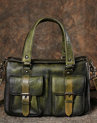 Handmade Red Leather Womens Satchel Shoulder Bag - Side View