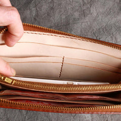 Handmade Leather Wristlet Wallet Mens Long Wallet Cool Long Clutch Wallet for Men