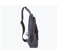 Gray Leather Men's Sling Bag 8 inches Brown Chest Bag One Shoulder Backpack For Men