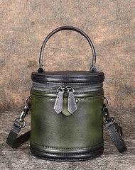 Leather Womens Bucket Handbag Barrel Shoulder Bag Crossbody Purse for Ladies