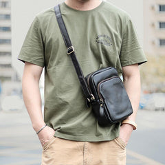 Casual Small Leather Mens Black Side Bags Small Vertical Postman Bag Messenger Bags For Men