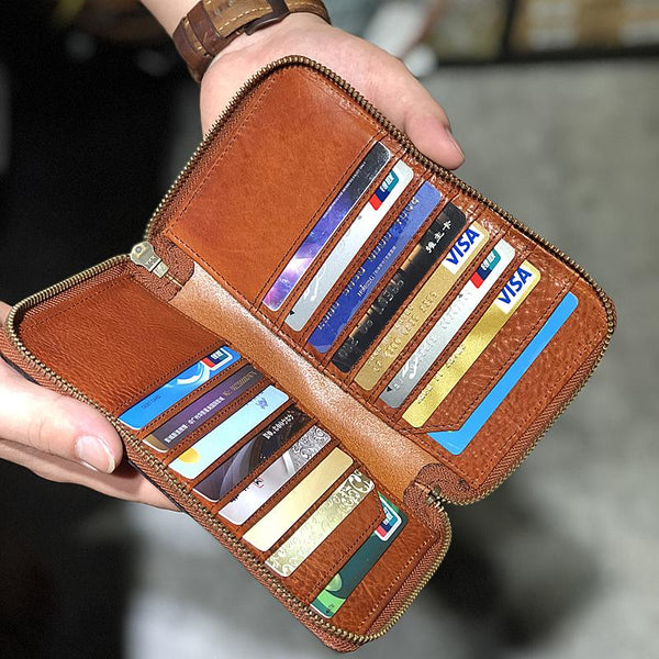 Handmade Black Leather Mens Bifold Long Wallet - Back View