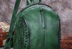 Genuine handmade Leather backpack bag rivet shoulder bag women leather purse - EverHandmade