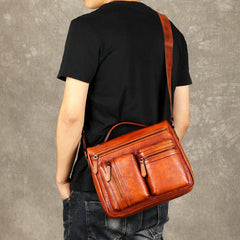 Leather Mens Cool Messenger Bag Black Shoulder Bag for men