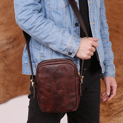 Cool Leather Mens Small Messenger Bag Small Shoulder Bag Crossbody Bags For Men