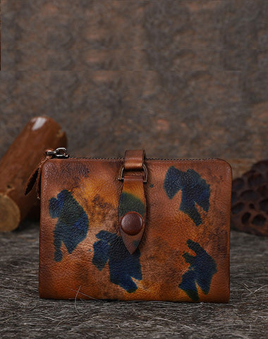 Red Small Leather Bifold Wallet Vintage Billfold Cute Women Buckle Wallet For La FDS01381022