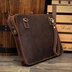 Cool Dark Brown Leather 11 inches Mens Courier Bag Casual Messenger Bags Clutch Postman Bags for Men