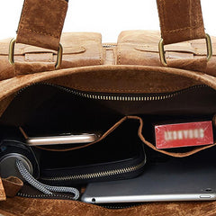 Cool Light Brown Vintage Leather Small Handbag Briefcase Fashion Work Bag For Men