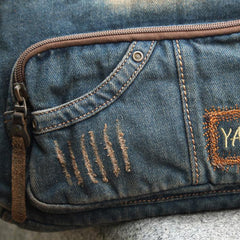 Fashion Blue Denim Mens Womens Side Bag Shoulder Bag Blue Jean Messenger Bags For Women