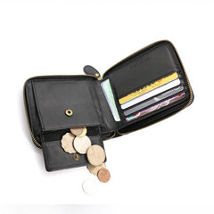 Leather Mens Black Zipper Small Wallet Front Pocket Wallet billfold Small Wallet for Men