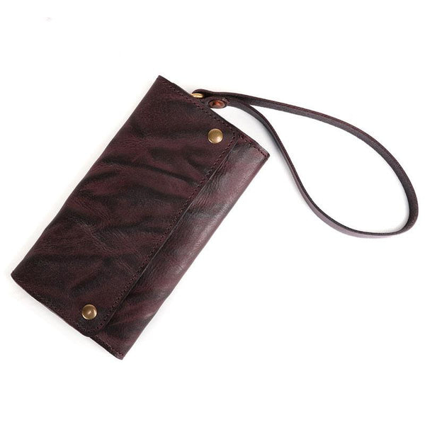 Cool Leather Long Wallet for Men Vintage Trifold Long Wallet Wristlet Wallet FY01892023