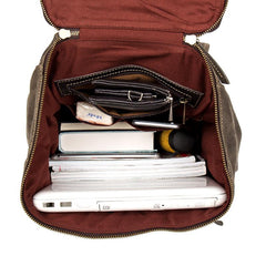 Casual Black Mens Leather 14-inch Large Computer Backpacks Brown College Backpack School Backpacks for men