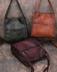 Best Brown Leather Womens Square Totes Handbag - Side View