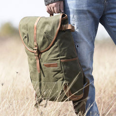 Green Canvas Mens Cool Backpack Large Travel Backpack Canvas Hiking Backpack for Men