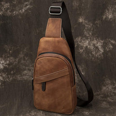 Blue Leather Mens Sling Bag Sling Backpack Brown Chest Bag Sling Shoulder Bag Sling Pack For Men