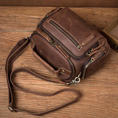 Vintage Dark Brown Leather Mens Camera Shoulder Bag Small Messenger Bag Courier Bag for Men