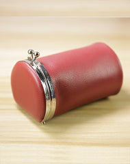 Vintage Women Red Leather Cup Coin Wallet Frame Clasp Coin Pouch Change Wallet For Women