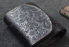 Handmade billfold trifold leather wallet flowral leather billfold wallet for men women - EverHandmade