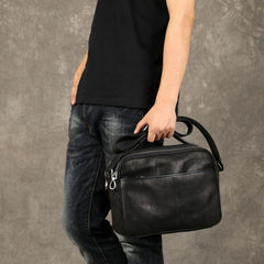 Cool Black Leather Mens Messenger Bag Work Bag Business Bag for men