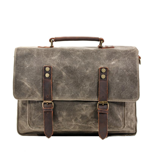 Waxed Canvas Leather Mens Green Casual 14‘’ Briefcase Handbag Messenger Bag Side MCCY01791040