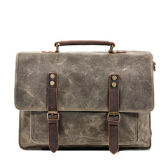 Waxed Canvas Leather Mens Green Casual 14‘’ Briefcase Handbag Messenger Bag Side Bag For Men