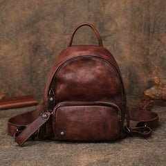 Classic Brown Leather Rucksack Womens Compact Leather Backpack Ladies Backpack Purses