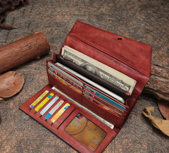 Purple Womens Vintage Leather Trifold Long Wallet - Studio View