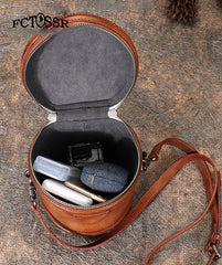 Green Leather Womens Bucket Handbag Barrel Shoulder Bag Crossbody Purse for Ladies