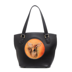 Handmade Womens Brown Leather Tote Handbag Purse Deer Tote Bag for Women