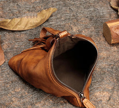 Brown Womens Leather Clutch Wallet Zipper Wristlet Wallet Pyramid Shape Purse for Ladies