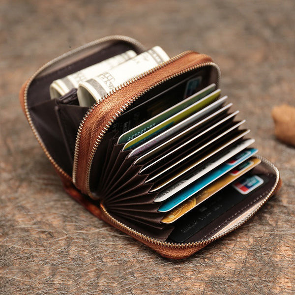 Leather Zipper Card Wallets Red Cute Small - Leather Texture Detail