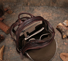 Classic Brown Leather Small Rucksack Womens Compact Leather Backpack Ladies Backpack Purse